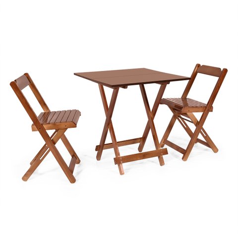 Conjunto Dobrável 70 X 70 com 2 Cadeiras Dobráveis Imbuia - Móveis Britz