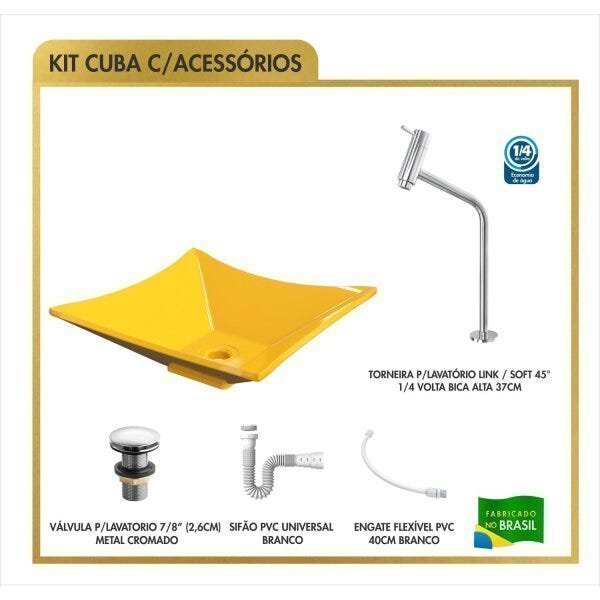 Kit Cuba L34 Torneira Link 1062 Metal Válvula Click 1 Polegada G Sifão Pvc Flexível Compace - 3