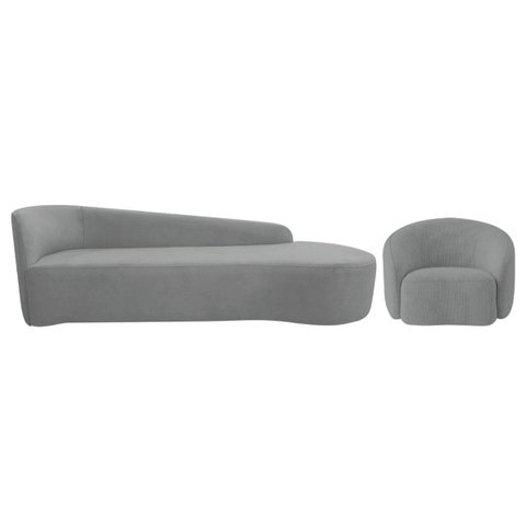 Kit Divã Recamier Orgânico França 220cm Lado Direito e Poltrona Amore Bouclé