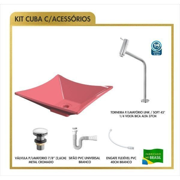 Kit Cuba L34 Torneira Link 1062 Metal Válvula Click 1 Polegada G Sifão Pvc Flexível Compace - 3