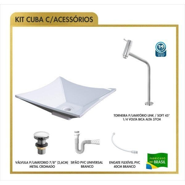 Kit Cuba L34 Torneira Link 1062 Metal Válvula Click 1 Polegada G Sifão Pvc Flexível Compace - 3