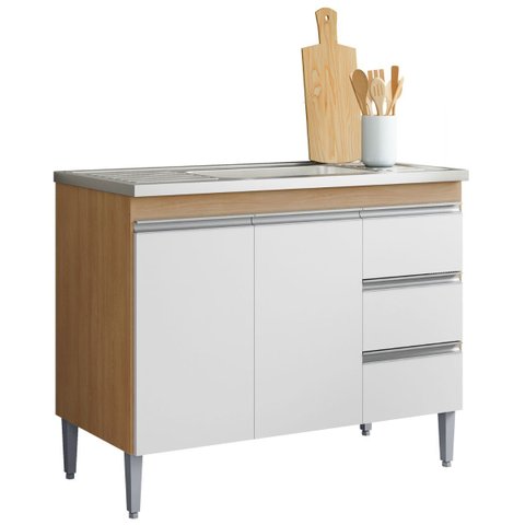 Balcão para Pia Andréia 100 Cm 2 Portas Amendoa Branco Ajl