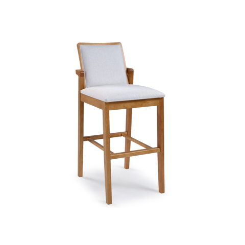 Banqueta Urze Estofada com Borda de Madeira Cappuccino