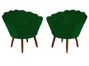 Ver imagem 1 de Kit 2 Poltronas Decorativa Pétala Suede Verde Pés Madeira Mz Decor