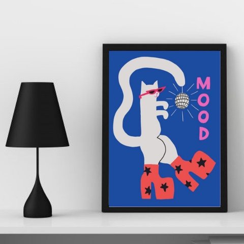 Quadro Balada Mood - Gato 33x24cm:moldura Branca