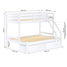 Beliche com Cama Casal Eco com 02 Gavetas Madeira Maciça Branco Mobilistore - 3