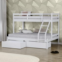 Beliche com Cama Casal Eco com 02 Gavetas Madeira Maciça Branco Mobilistore - 1