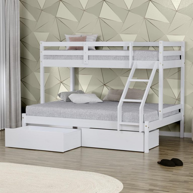 Beliche com Cama Casal Eco com 02 Gavetas Madeira Maciça Branco Mobilistore