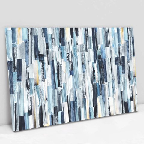Quadro Decorativo em Canvas Abstrato Listras Multicoloridas e Azuladas TaColado Borda Infinita 60 x 