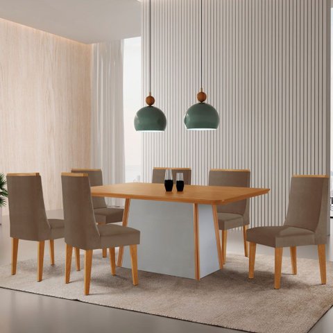 Mesa de Jantar Diane 180cm Tampo Mdf Laminado com 6 Cadeiras Lisboa Moderna Mobília