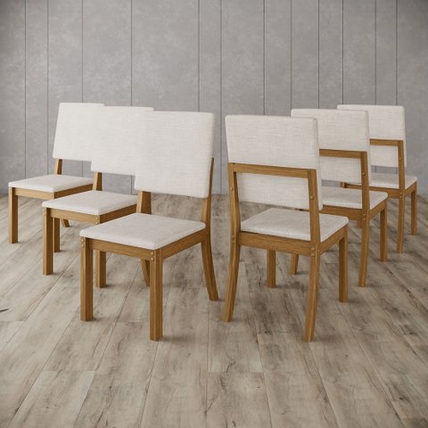 Kit 6 Cadeiras Estofadas para Mesa de Jantar Milla Nature/linho