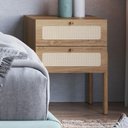 Ver imagem 1 de Mesa de Cabeceira 2 Gavetas Palhinha Pé Madeira 27933 Oslo Artesano - Hanover/pé Roble