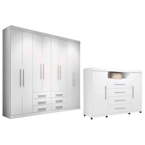 Guarda Roupa Master 8.6 + Cômoda Master 2.4 Branco - Santos Andirá