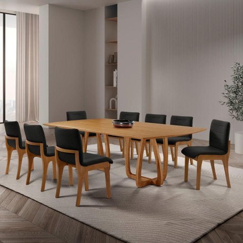 Sala de Jantar Flora 8 Lugares Tampo MDF Cadeiras Bella Imbuia 220cm Mobillare