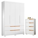 Ver imagem 1 de Guarda Roupa Solteiro Doble 04 Portas e Cômoda Sole Flex Branco Freijo - Móveis Albatroz