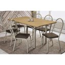 Ver imagem 1 de Conjunto: Mesa de Cozinha Elba C/ Tampo de Madeira 160cm e 6 Cadeiras Noruega Niquel/nogueira -