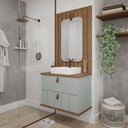 Ver imagem 1 de Gabinete Suspenso com Cuba Milano 80cm Espelho Monet Pistache e Painel Ripado Freijó MGM