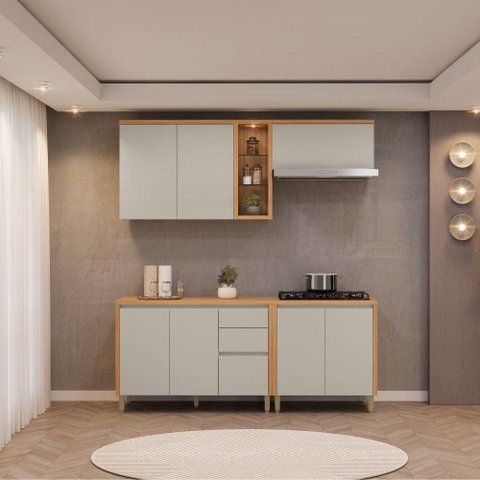 Cozinha Modulada Allure Linea Brasil 4 Peças A02m2 Jequitiba/gris Fosco