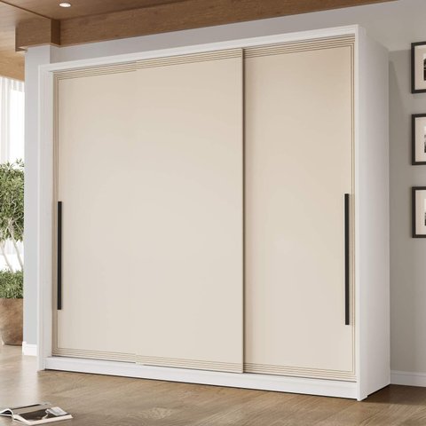 Guarda Roupa Casal 220cm com 3 Portas de Correr e 4 Gavetas 240837 Valência Politorno Móveis