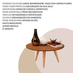 Mesa De Centro Márcia iGA Sala Luxo Pés De Madeira Maciça - 6