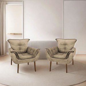 Kit 2 Poltronas Decorativa Mona para Sala, Salão Escritório Capuccino