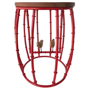 Banqueta Rústica Em Ferro Verniz Com Passarinhos Para Varandas - Vermelho Claro