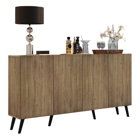 Aparador Buffet 4 Portas Retrô Veneza Multimóveis V3556 Rustic/Preto Rustic/Preto