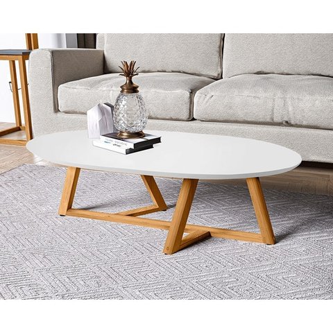 Mesa de Centro Sala Classic Oval com Pés em Madeira Maciça