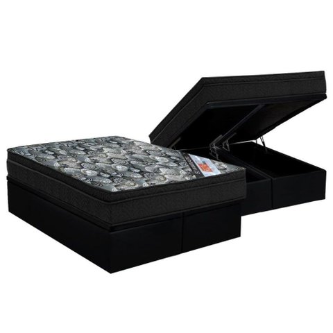 Cama Box Baú King: Colchão Molas Bonnel Ortobom Nanolastic Fort Tech Iso + Base Crc Suede Black(