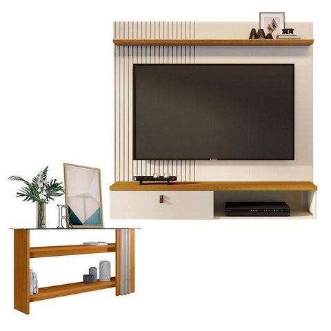 Estante Home Theater Suspenso Íris com Aparador Frizz Cinamomo Off White - Madetec
