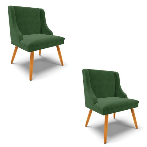 Kit 2 Cadeiras Estofadas para Sala de Jantar Pés Palito Lia Suede Verde - Ibiza