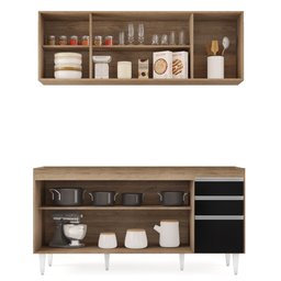 Armário Aéreo Nevada e Balcão Para Pia 160cm Arkansas Castanho/Preto - Lumil Lumil Móveis Nevada/Ark - 3