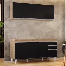 Armário Aéreo Nevada e Balcão Para Pia 160cm Arkansas Castanho/Preto - Lumil Lumil Móveis Nevada/Ark - 2