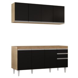 Armário Aéreo Nevada e Balcão Para Pia 160cm Arkansas Castanho/Preto - Lumil Lumil Móveis Nevada/Ark - 1