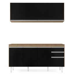 Armário Aéreo Nevada e Balcão Para Pia 160cm Arkansas Castanho/Preto - Lumil Lumil Móveis Nevada/Ark - 5