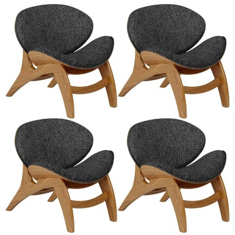 Kit 4 Poltronas Decorativa Orgânica Sala Living Kadosh L02 Linho Chumbo - Lyam Decor