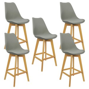 Kit 5 Banquetas Monty Leda Luisa Saarinen Alta Base Fixa Madeira