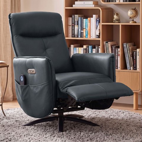 Poltrona de Massagem Reclinável Elétrica com Aquecimento Bravinni L07 Couríssimo Preto - Lyam Decor