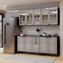 Ver imagem 2 de Cozinha  Americana Modulada Balcão para Pia Sem Tampo Aéreos com Vidro Reflecta Balcão 80cm Armário Geladeira Compacta 5 Peças Paris