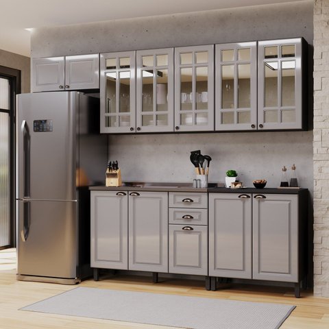 Cozinha  Americana Modulada Aéreos com Vidro Reflecta 5 Peças Paris