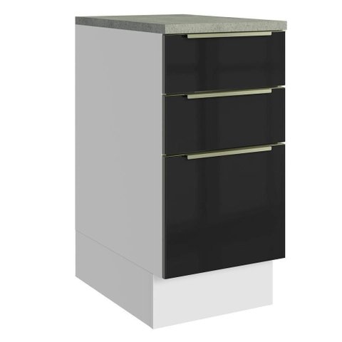 Balcão de Cozinha 40 Cm 3 Gavetas Branco/preto Lux Madesa Branco/preto