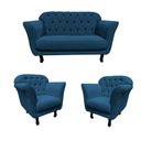 Ver imagem 3 de Kit Namoradeira + 2 Poltronas Decorativa Dália Bouclé Azul Marinho