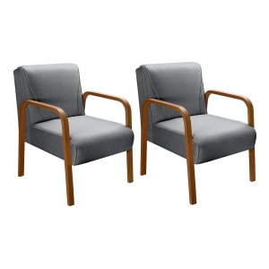 Kit 02 Poltronas Anita Cadeira Decorativa Recepção Escritório Quarto Sala - Linho Cinza
