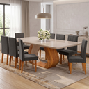Ver imagem 1 de Conjunto de Sala de Jantar 8 Lugares Retangular Tampo em Vidro e MDF Renova Yescasa Cinza/Mel/Off White