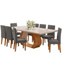 Ver imagem 2 de Conjunto de Sala de Jantar 8 Lugares Retangular Tampo em Vidro e MDF Renova Yescasa Cinza/Mel/Off White