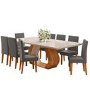 Ver imagem 2 de Conjunto de Sala de Jantar 8 Lugares Retangular Tampo em Vidro e MDF Renova Yescasa Cinza/Mel/Off White