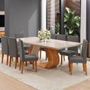 Ver imagem 7 de Conjunto de Sala de Jantar 8 Lugares Retangular Tampo em Vidro e MDF Renova Yescasa Cinza/Mel/Off White