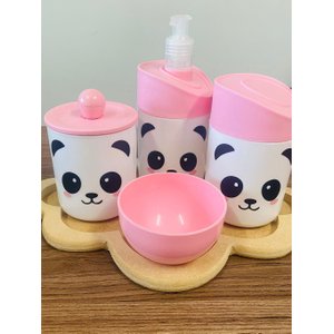Kit Higiene Panda I Baby - Rosa C/bandeja Nuvem Crua