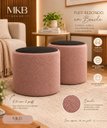 Ver imagem 1 de Kit com 2 Mini Puff Redondo em Tecido Boucle Rosa com Preto