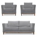 Ver imagem 1 de Kit 2 Poltronas e Sofá Living 2 Lugares 1,70m Vega Linho Pés Castanho - Pallazio Cor:Grafite